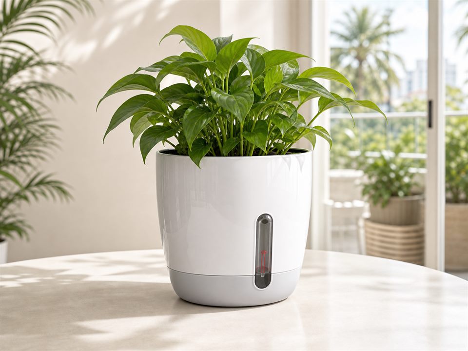 Self-watering ceramic planter